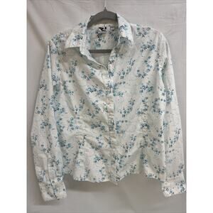 Womens Rockies white/blue floral button up shirt/top/blouse sz L XL RN 17901
